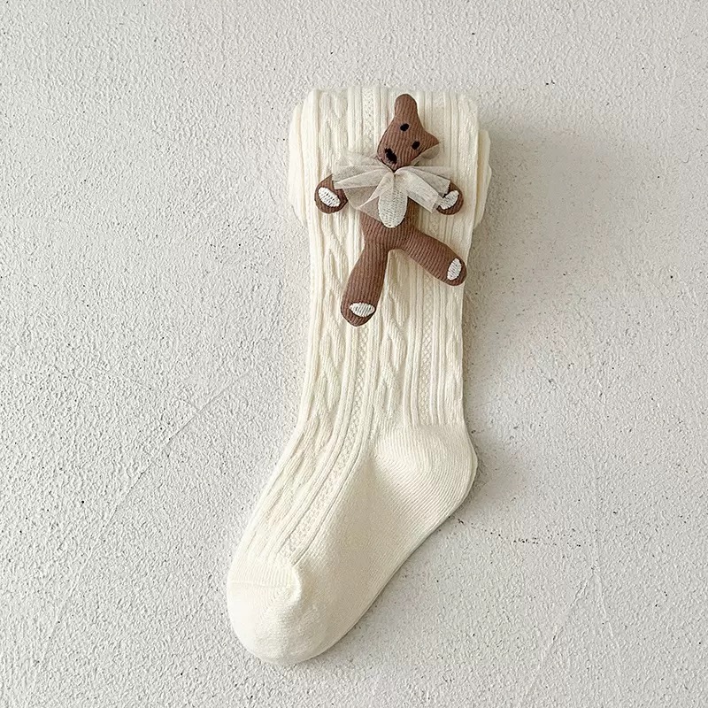 Quần tất len đính gấu 1 bên nhiều màu cho bé size 70-140