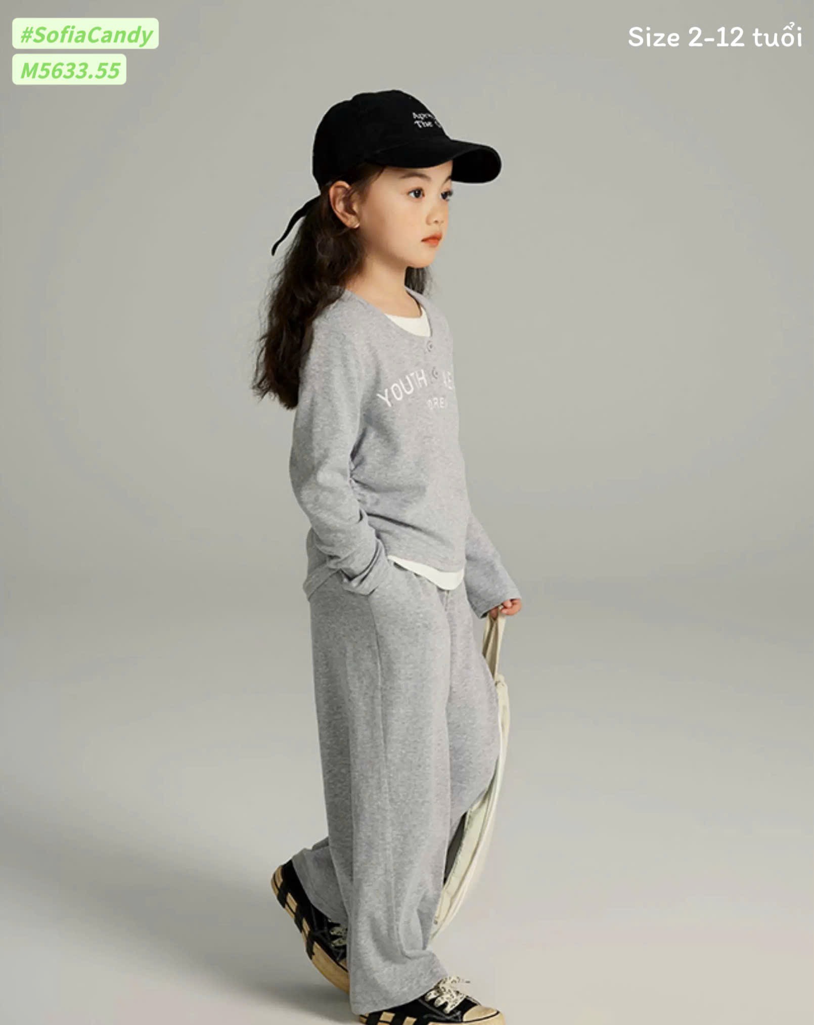 M5633 - Bộ Miakids thun tăm 2 màu cho bé gái size 2-12y