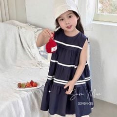 S3464 - Váy Sara Min thô kẻ sọc ngang 2 màu trắng/navy bé gái size 2-12y