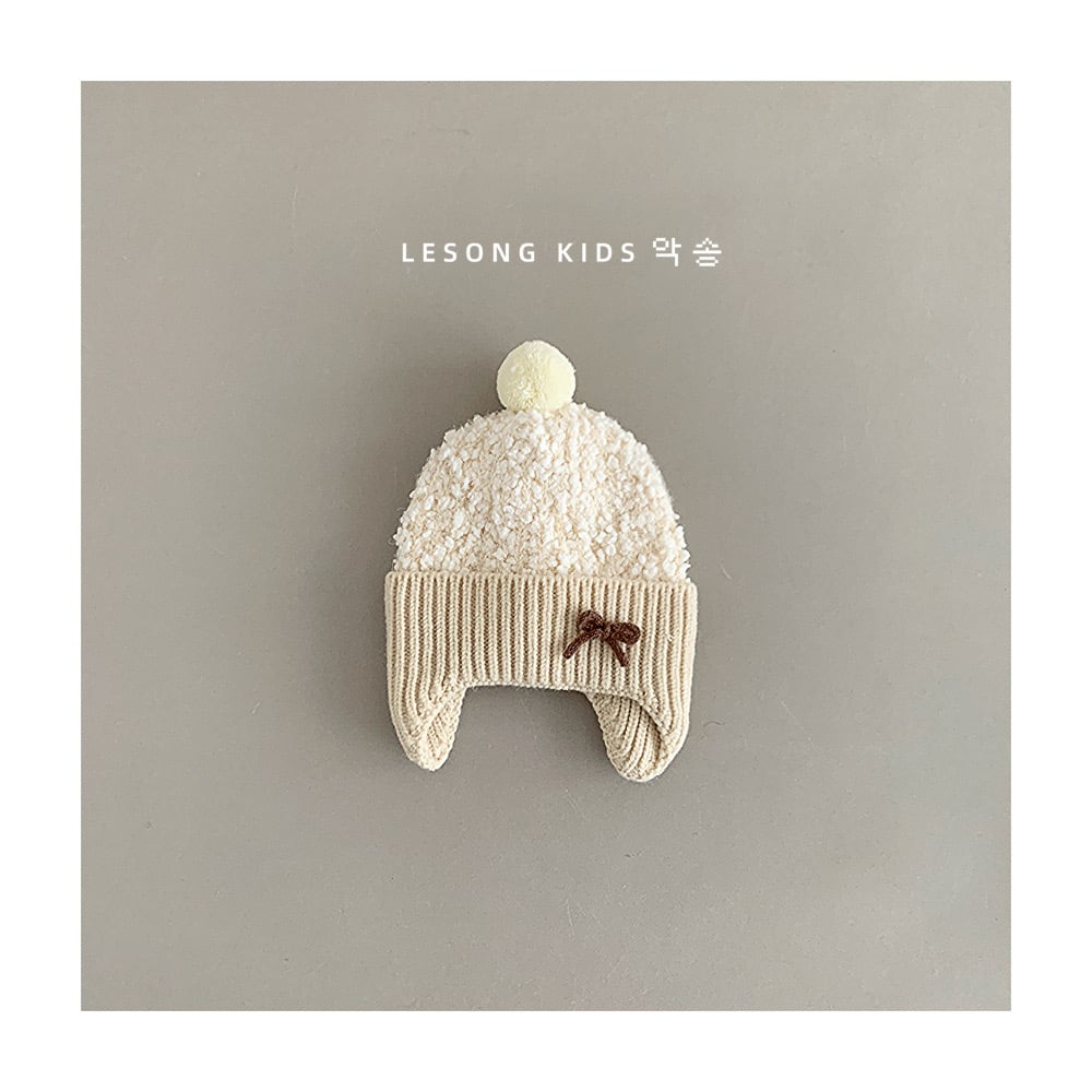 Mũ len trùm tai đính nơ nhiều màu cho bé size 1-4y
