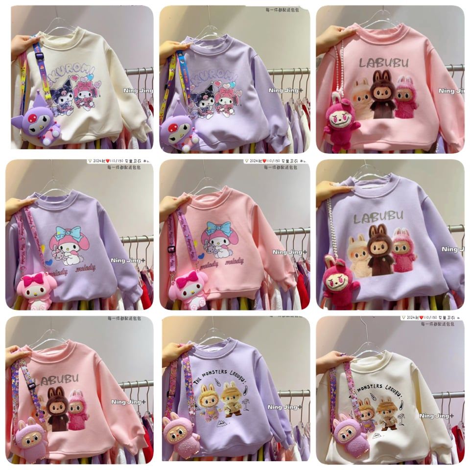 Áo nỉ Labubu / Kuromi / Melody nhiều màu size 110 - 150