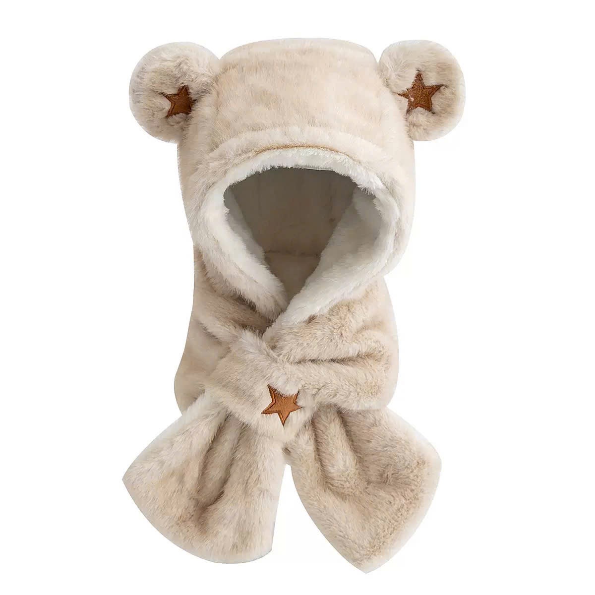 PK11 - Mũ choàng lông liền khăn thêu ngôi sao 2 màu cho bé Free size 2 - 6y