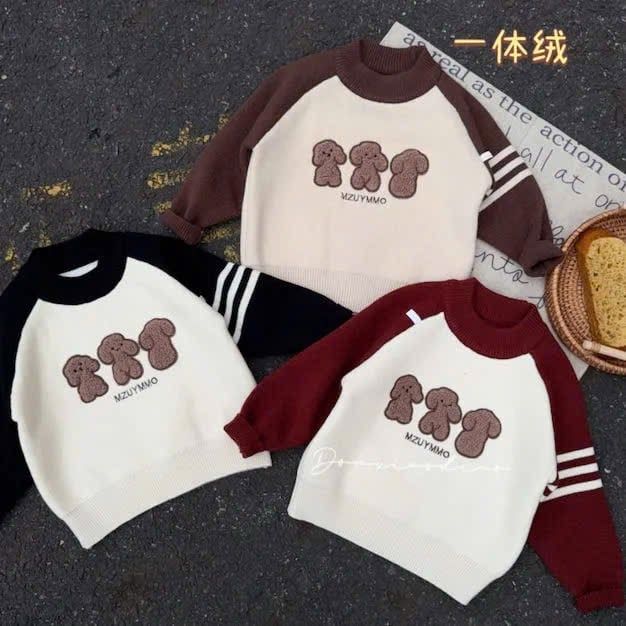 9963 - Áo len lót lông 3 chú cun tay giác lăng nhiều màu cho bé size 90-130