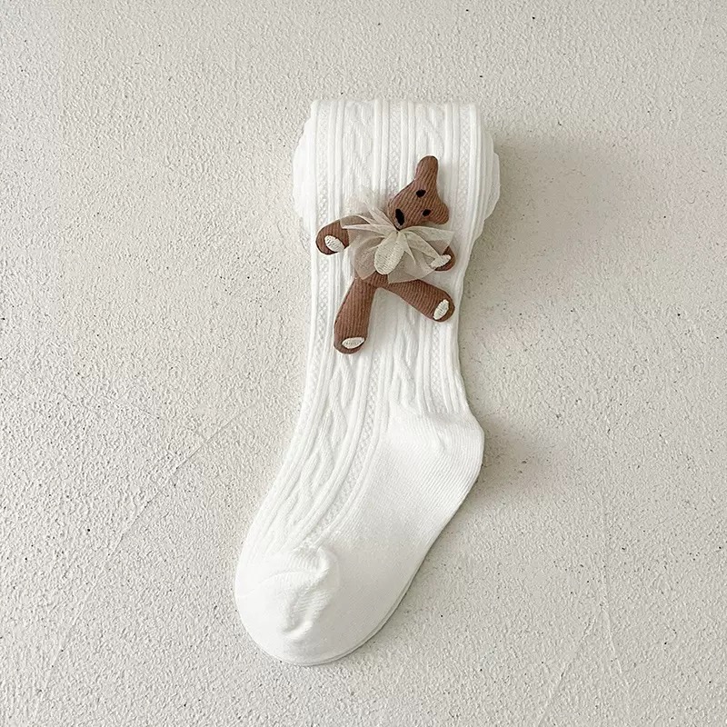 Quần tất len đính gấu 1 bên nhiều màu cho bé size 70-140