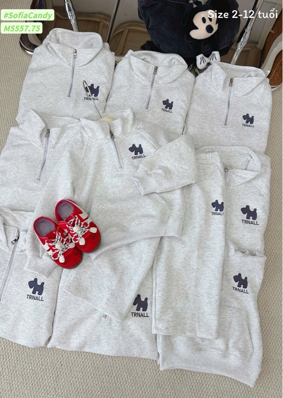 M5557 - Set bộ Mia Kids nỉ 2 da màu ghi cho bé size 2-12y