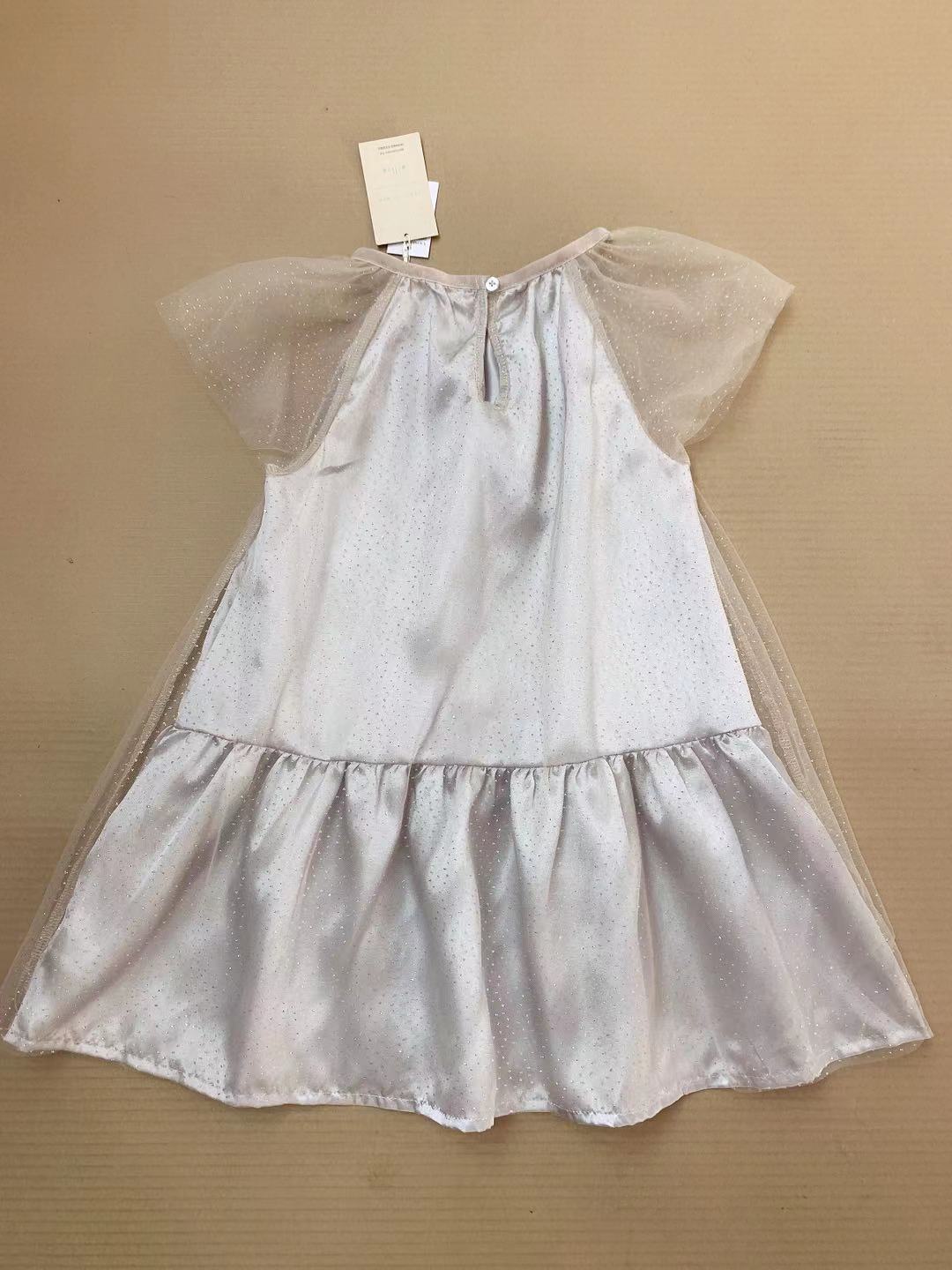 V00057 - Váy lụa mềm phối ren nhũ màu ghi phối be size 5-11y