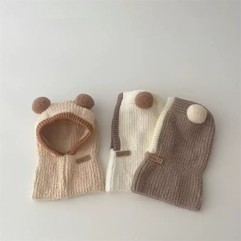 Mũ len dệt tai gấu liền khăn choàng nhiều màu cho bé size 1-5y