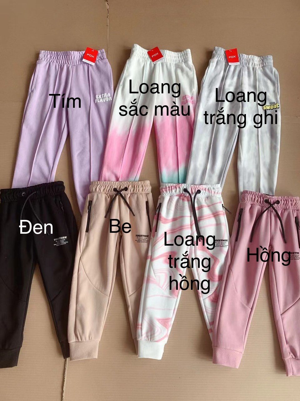 Quần nỉ Fox dòng Đại nhiều màu trơn / màu loang BG size 4 - 18y
