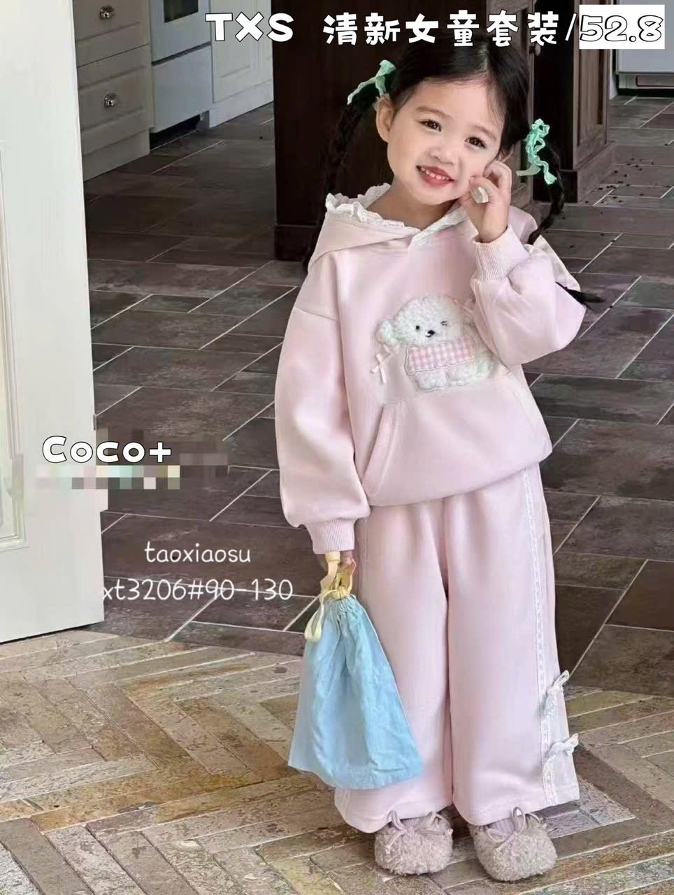 X3206 - Bộ nỉ hoodie QC hình cún bông 2 màu cho bé gái size 90-130