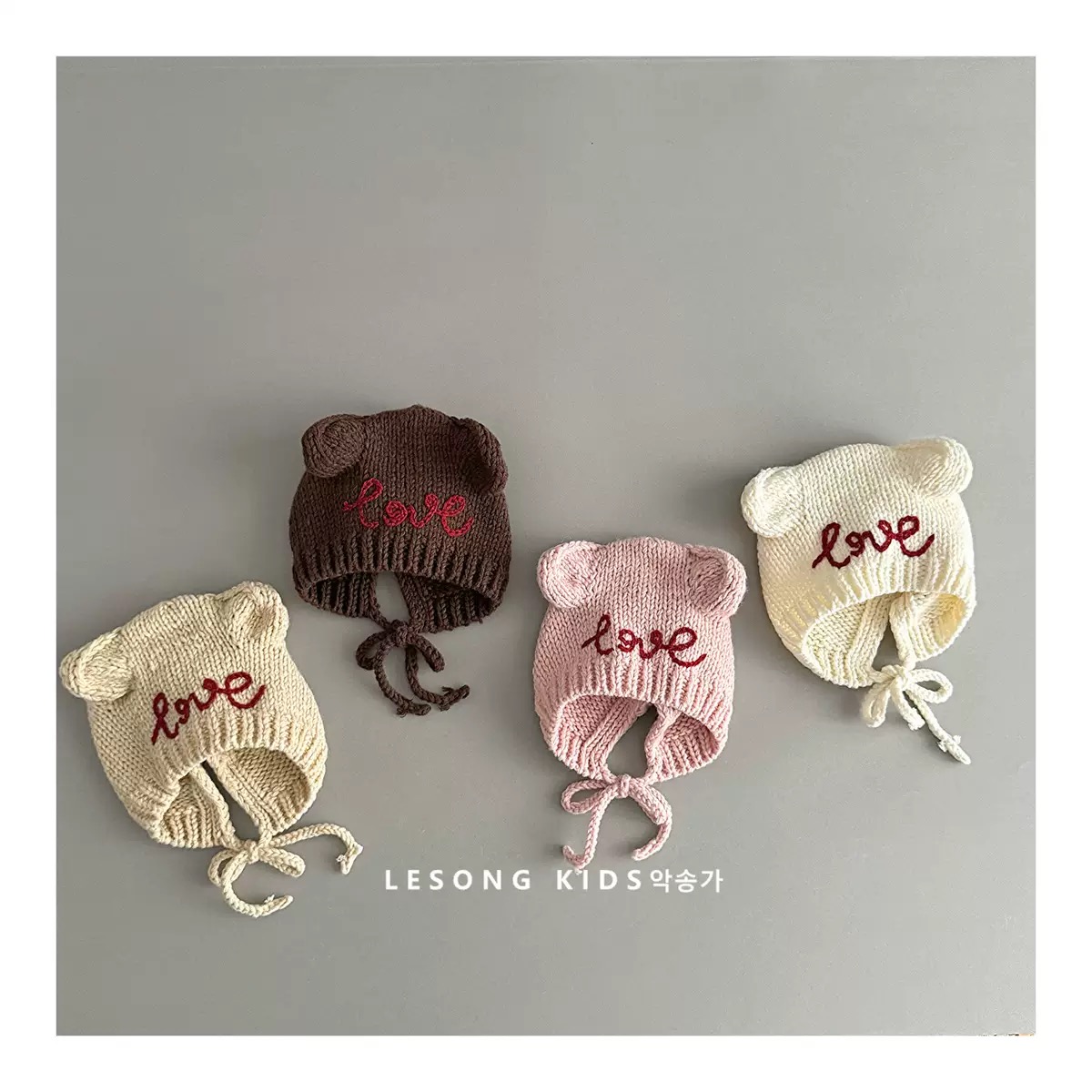 Mũ len tai gấu chữ Love nhiều màu cho bé size 2-5y