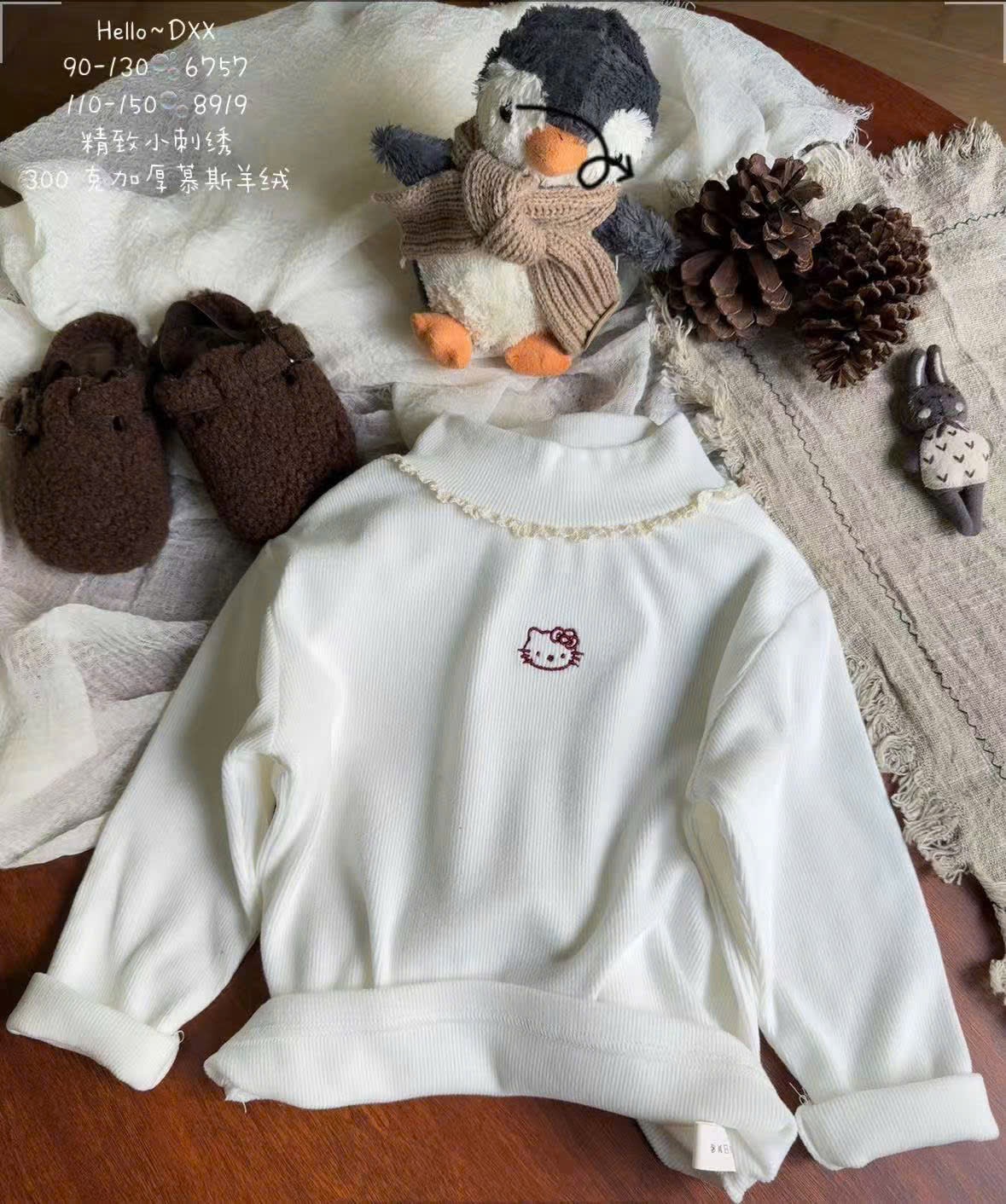 8919 - Áo thun tăm cổ 3p bèo thêu kitty nhiều màu cho bé size 110-150