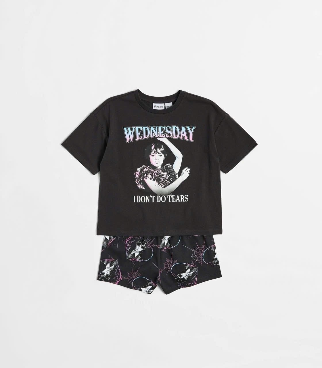 Bộ cotton Wednesday màu đen bé gái size 7-16y