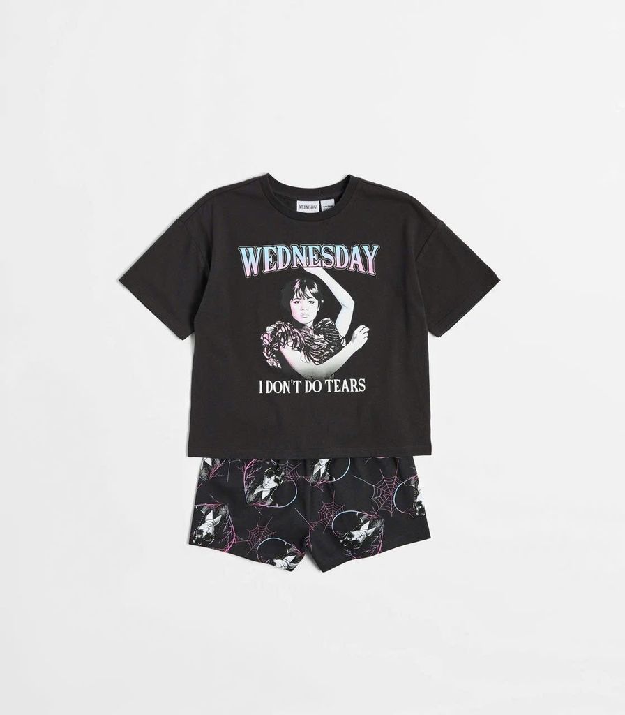 Bộ cotton Wednesday màu đen bé gái size 7-16y