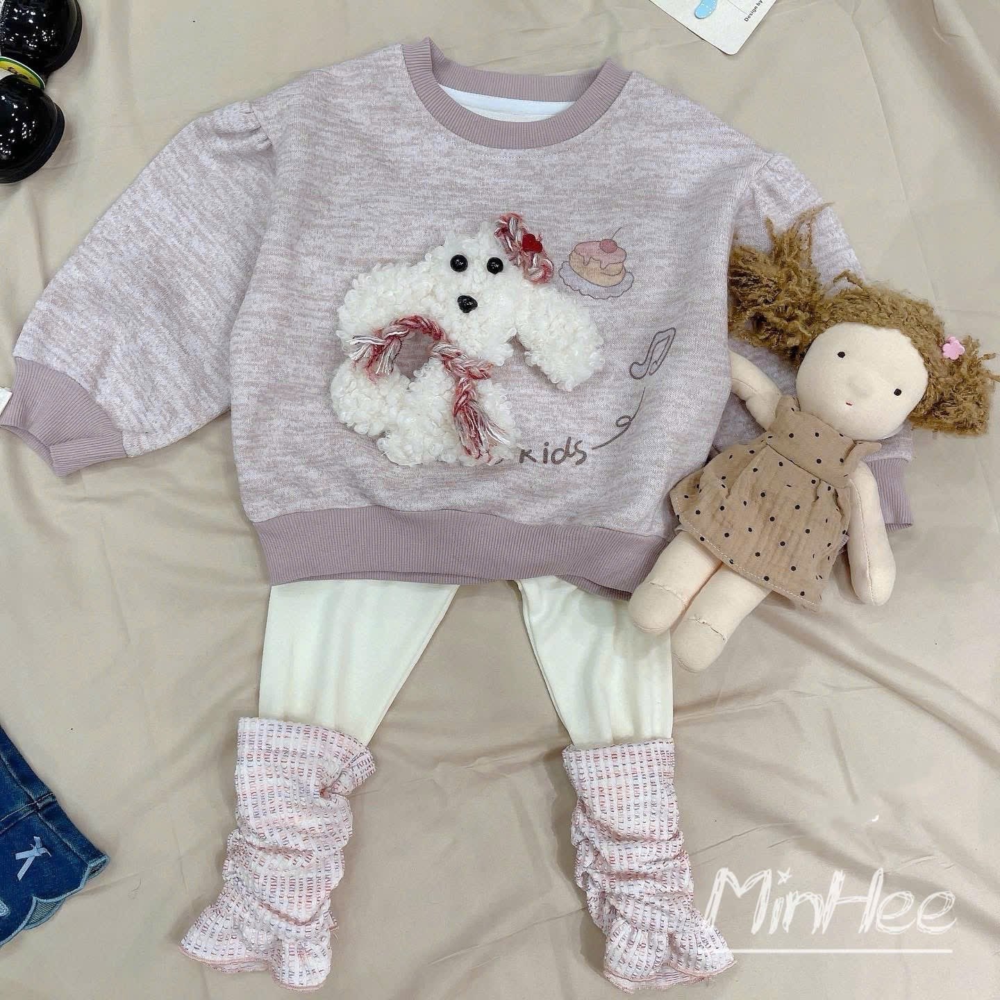 Q188 - Áo nỉ QC màu hồng hình cún cho bé gái size 90-130