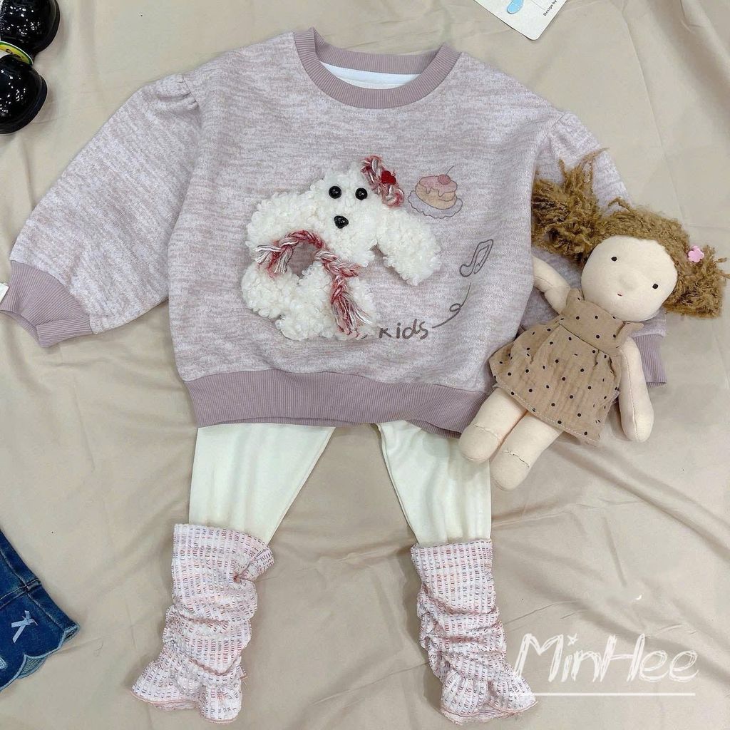 Q188 - Áo nỉ QC màu hồng hình cún cho bé gái size 90-130