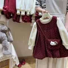 7740 - Set váy 3ct Hello Kitty chấm bi kèm túi cho bé gái size 90-130