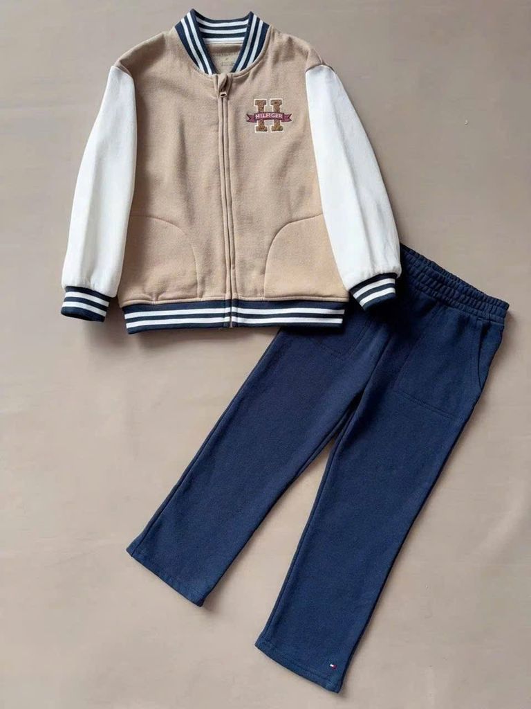 Bộ nỉ TM áo bomber be + quần nỉ navy bé trai size 6m-5y