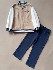Bộ nỉ TM áo bomber be + quần nỉ navy bé trai size 6m-5y