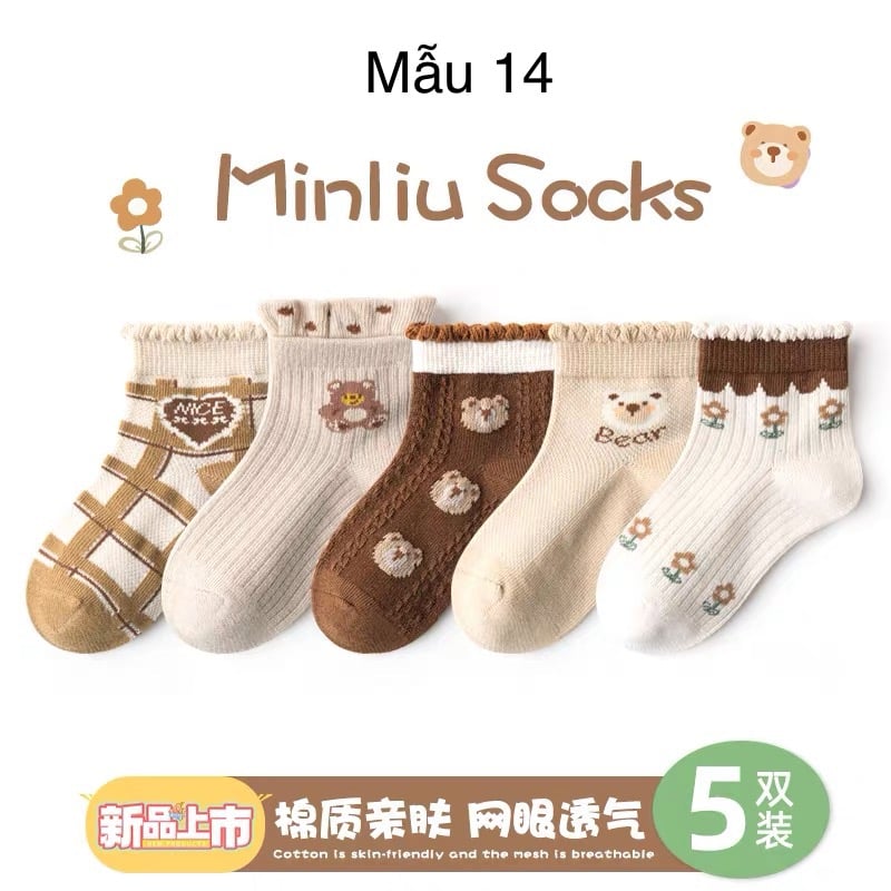 SH2511PK01 - Set 5 đôi tất Minliu Kidsocks dành cho trẻ em, chất liệu cotton+polyester+spandex, NSX Man Luu Textile Company Limited