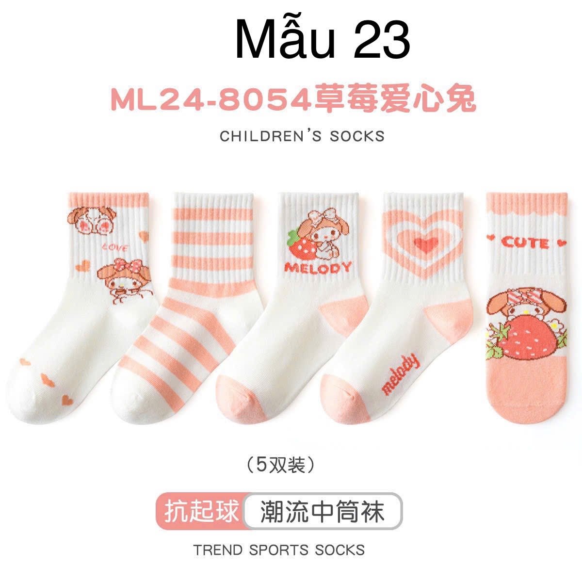 2024 - Set 5 tất Minliu Kids Socks nhiều hình Bé Gái size S - XL ( 2 - 15y )