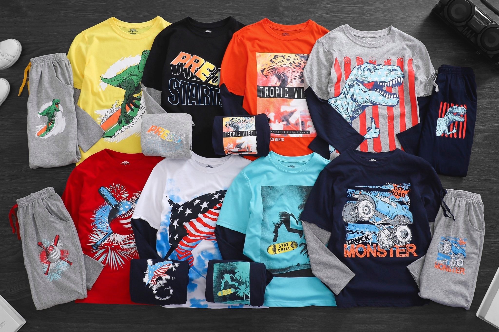 Bộ cotton tay nối Oshkosh nhiều hình BT ( 5-16y)