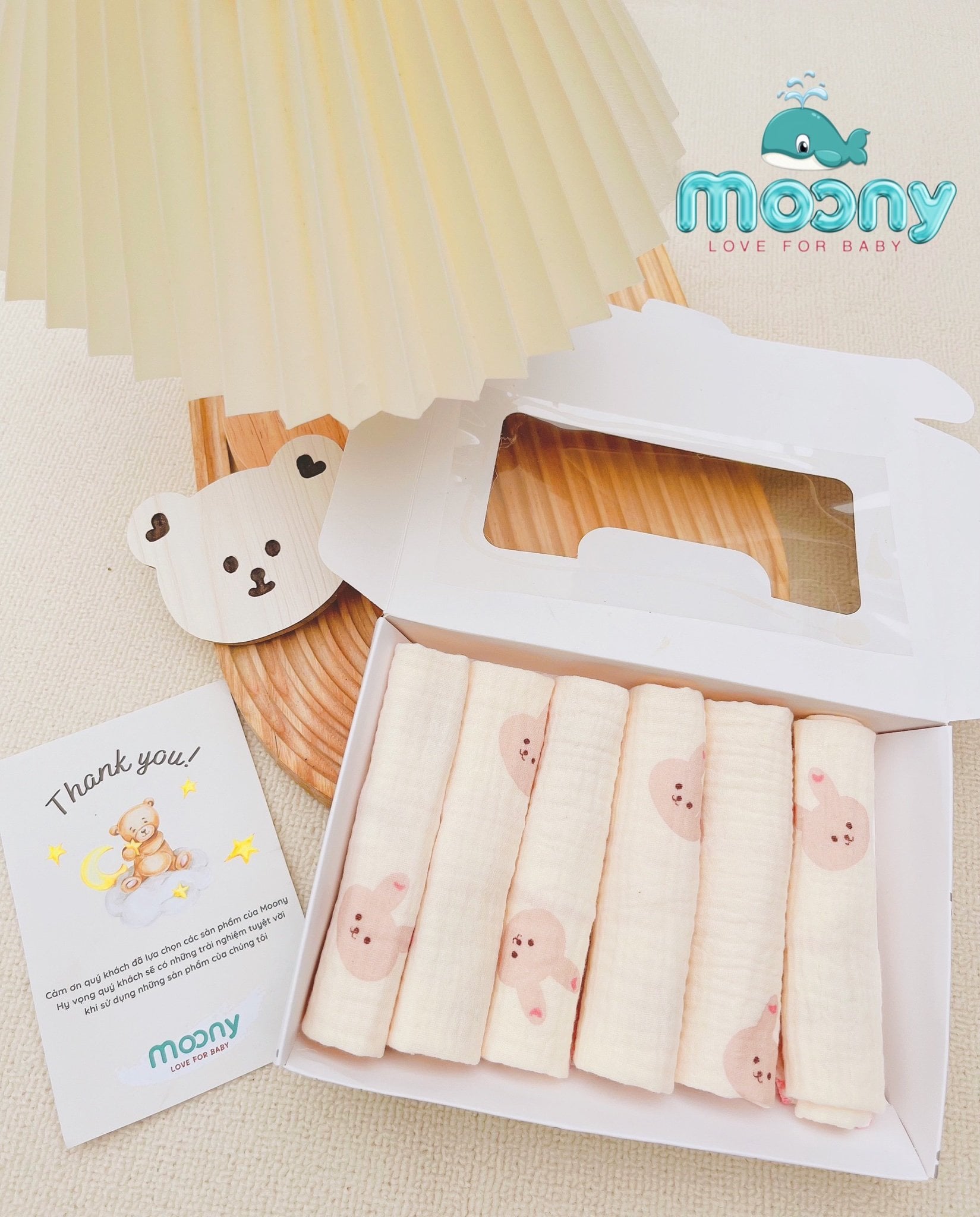 Hộp khăn xô Muslin nhiều hình Boona / Moony / Bunny ( 2 lớp )
