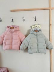 Áo phao QC siêu nhẹ mũ lót kẻ caro 2 màu mint / cam đào size 110 - 140