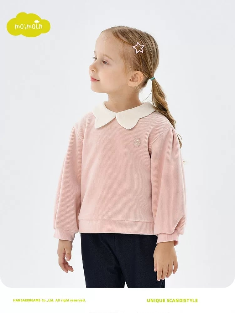 ABG24 - Áo nỉ nhung MM màu hồng cổ trắng cho bé gái size 80-120