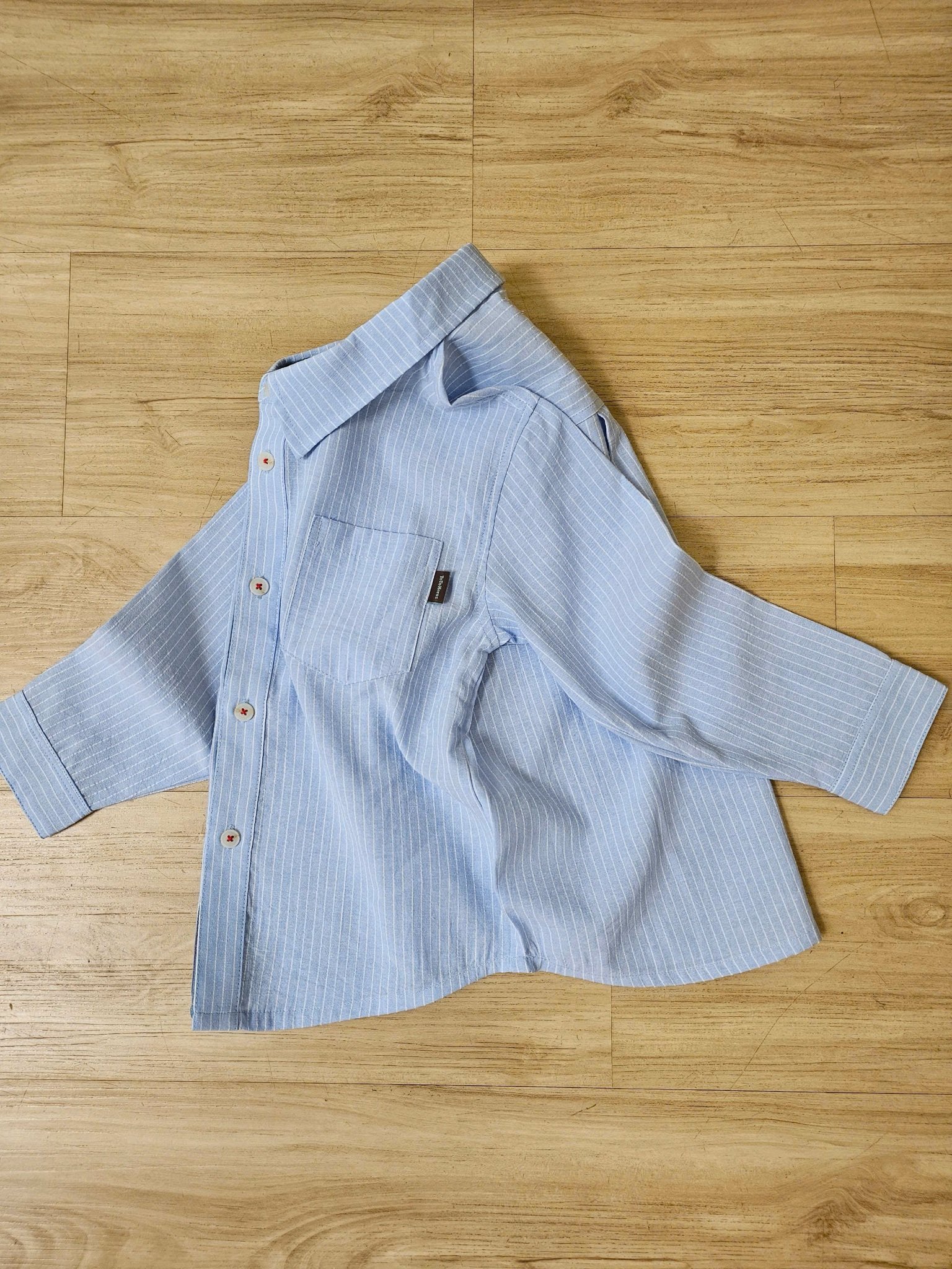 Áo sơ mi thô Toto Heros kẻ sọc xanh trắng size 100 - 150