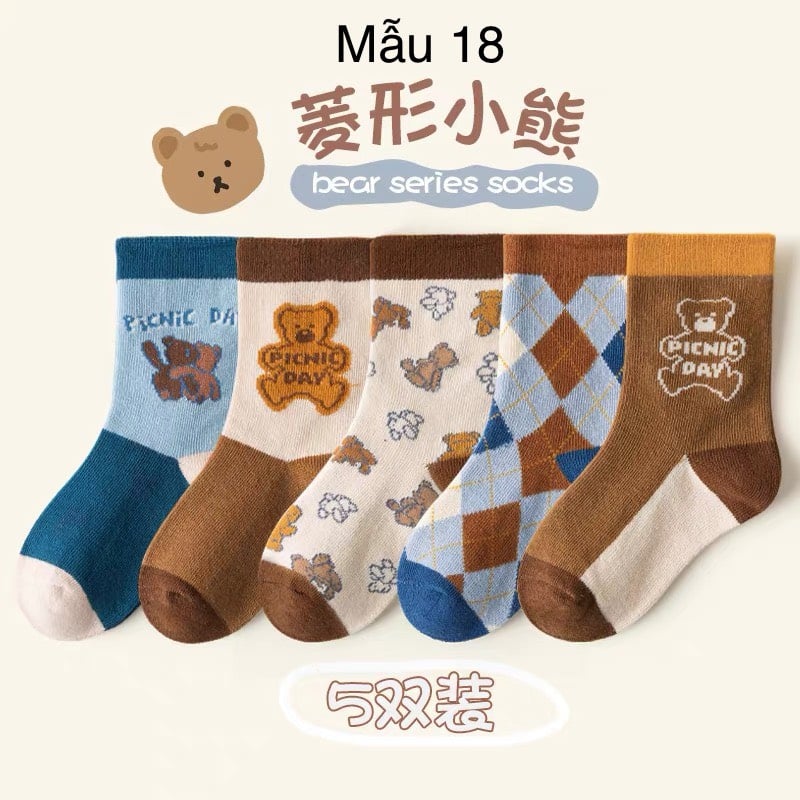 Set 5 tất Minliu Kids Socks nhiều hình Bé Trai size S - XL ( 2 - 12y )