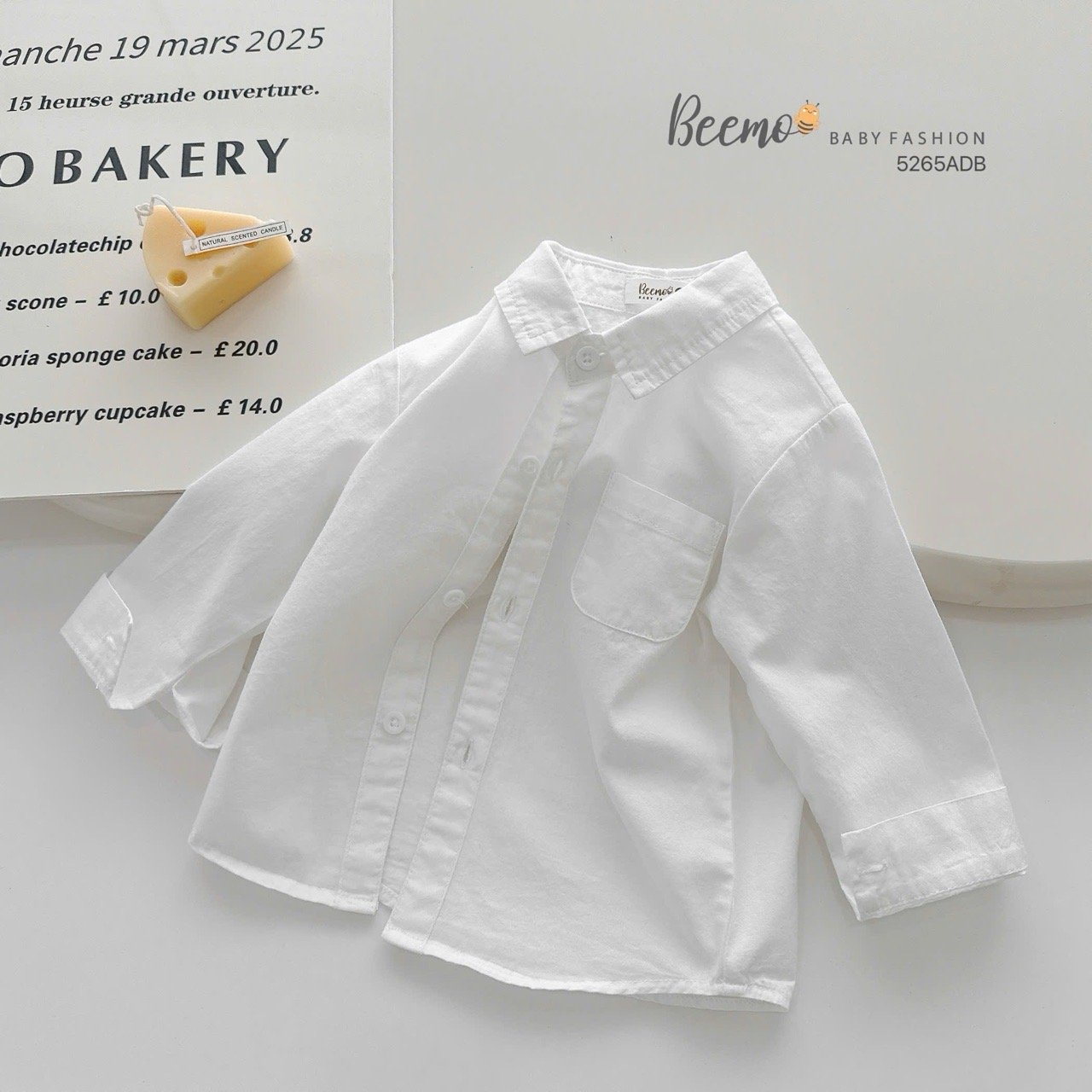 Áo sơ mi Beemo cổ đức màu trắng cho bé trai size 1-6y