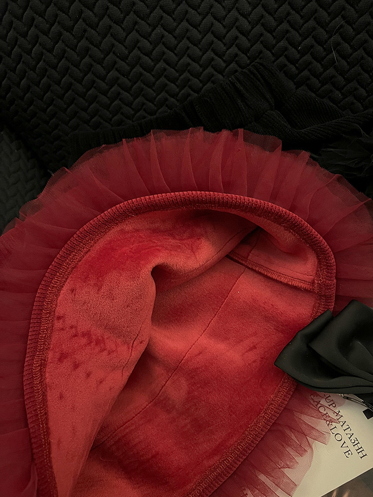 Chân váy nhung đính viền ren AMBB 2 màu đỏ/đen bé gái size 90-160