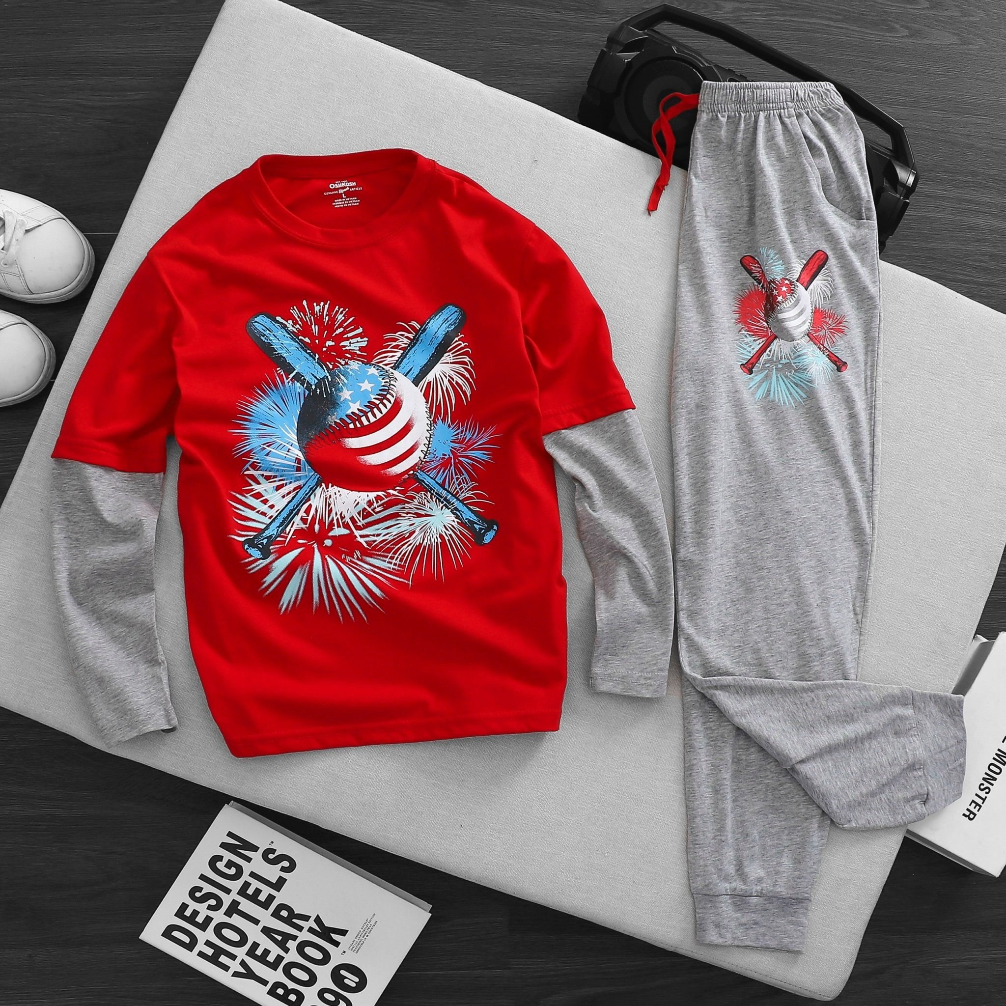 Bộ cotton tay nối Oshkosh nhiều hình BT ( 5-16y)