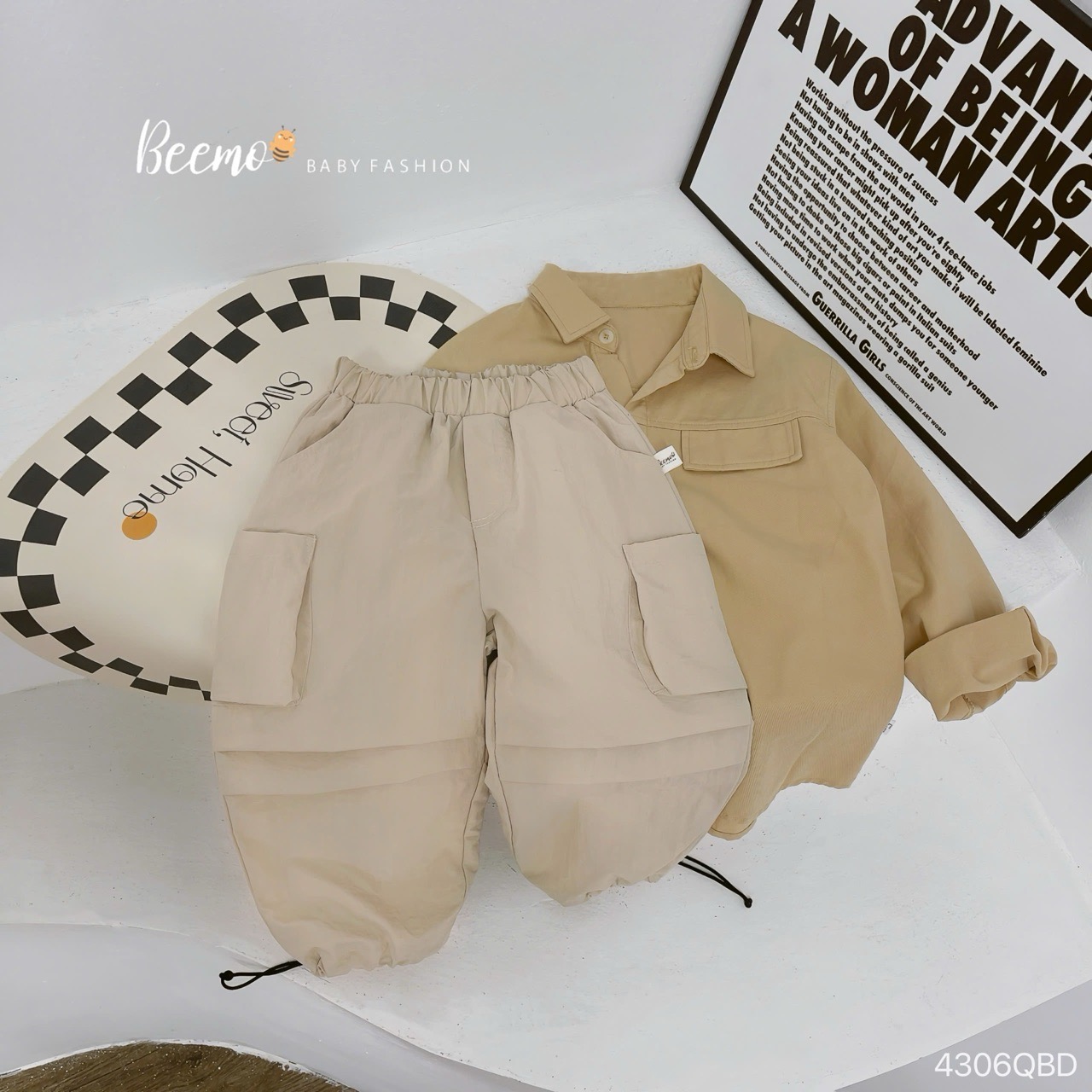 4666QDB - Quần kaki suông Beemo có rút gấu cho bé 3 màu size 90-130