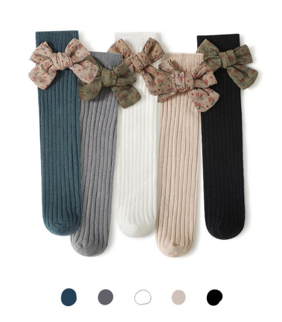 Tất không gót cao tới gối Mumudara đính nơ vải hoa 5 màu