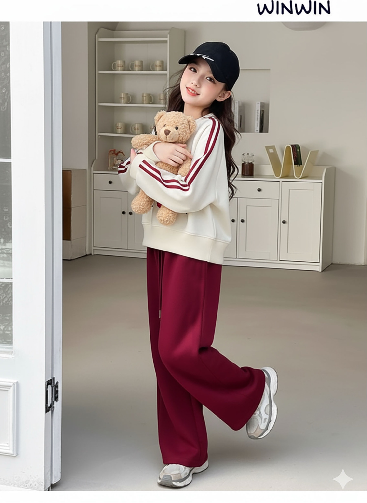 Bộ nỉ da cá Win Win áo nơ + quần ống suông nhiều màu size 3-14y