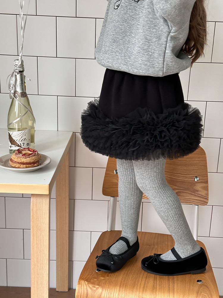 Chân váy nhung đính viền ren AMBB 2 màu đỏ/đen bé gái size 90-160