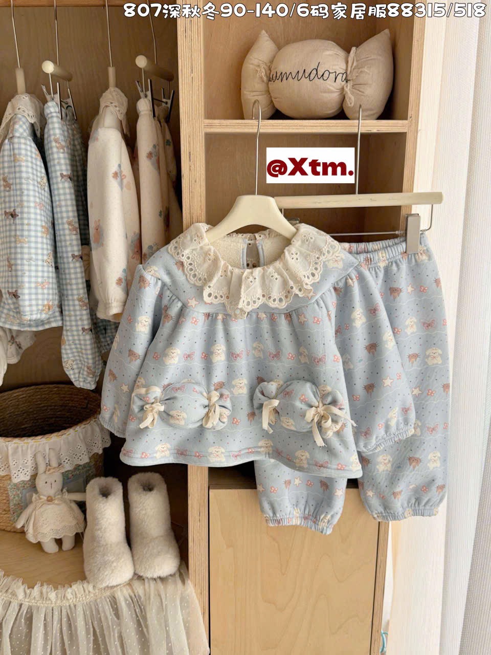 88315 - Bộ pyjama dày đại hàn LNX cổ ren túi hình kẹo Bé Gái size 90 - 140