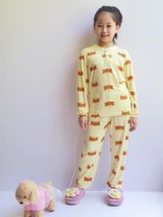 Bộ giữ nhiệt The Minou màu vàng đầu gấu in tràn