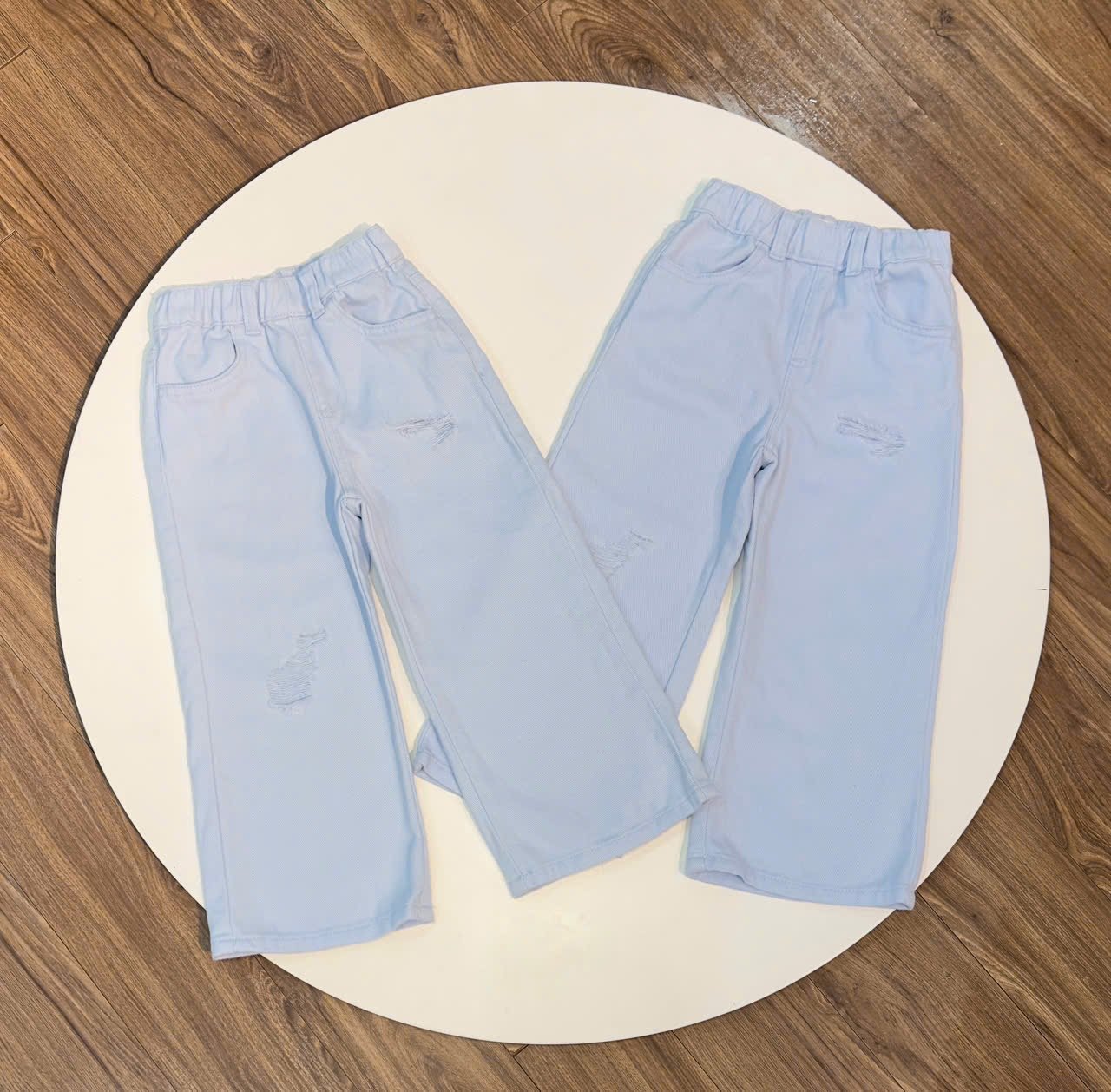Quần jean rách mềm ống suông GGJJ dư xịn 2 màu xanh/trắng bé gái size 1-8y