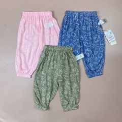 Quần lanh bo gấu xuất Hàn hình gấu chữ in tràn 3 màu size 80 - 160