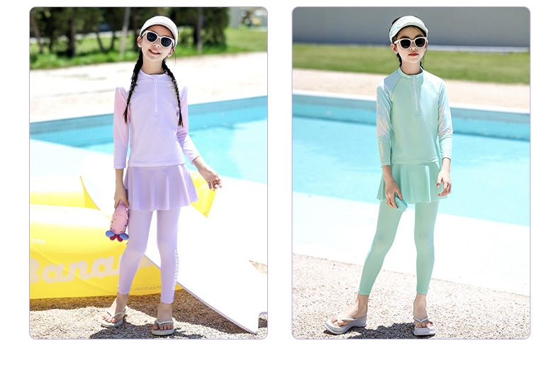 1184 - Bộ bơi YUKE dài tay + quần váy dài chống nắng cho bé size XL-6XL