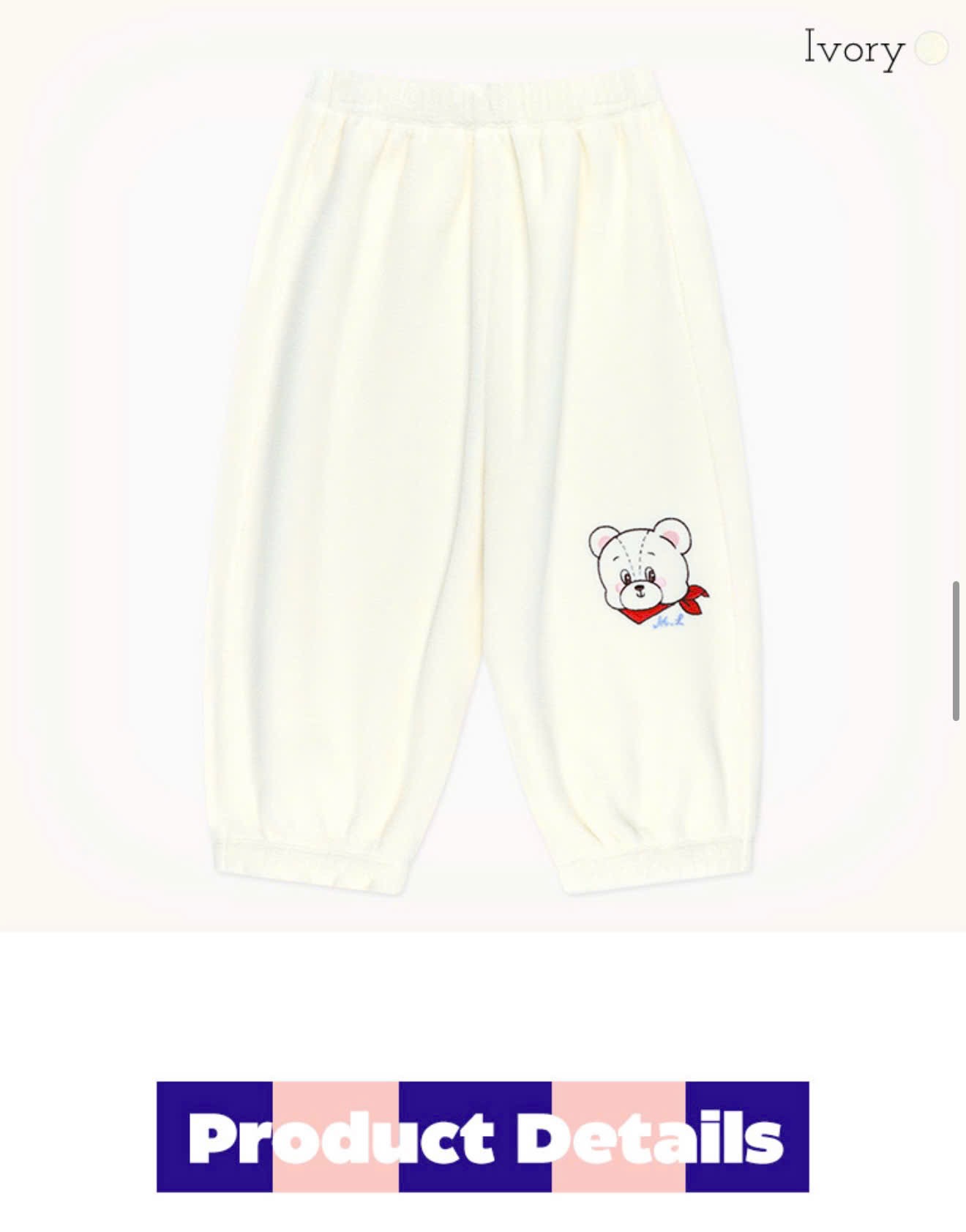 Quần nỉ bệt Molli Melli xuất Hàn màu kem cho bé size 2-10y