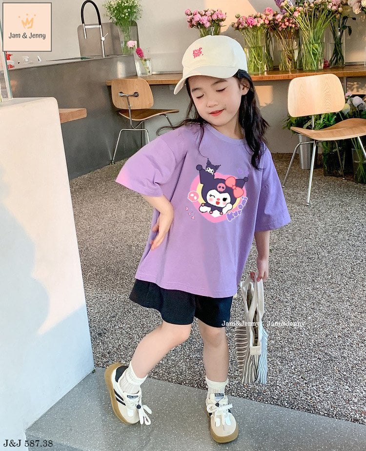 Bộ Jam & Jenny Kuromi màu tím mix quần cotton đen size 2-3y đến 11-12y
