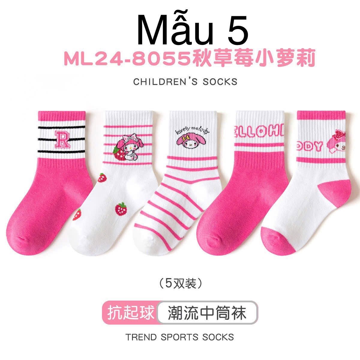 2024 - Set 5 tất Minliu Kids Socks nhiều hình Bé Gái size S - XL ( 2 - 15y )