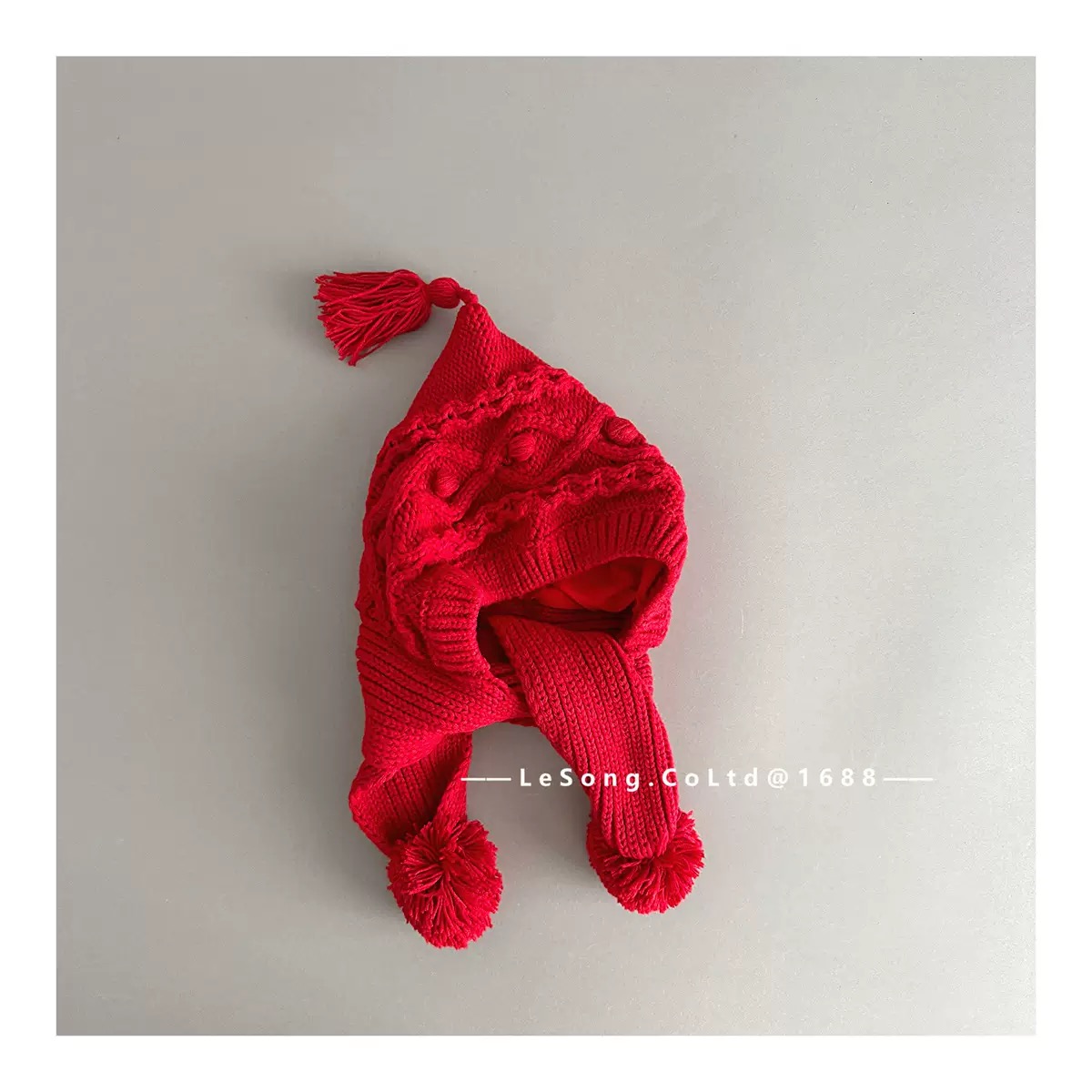 Mũ len vặn thừng liền khăn nhiều màu cho bé size 2-5y