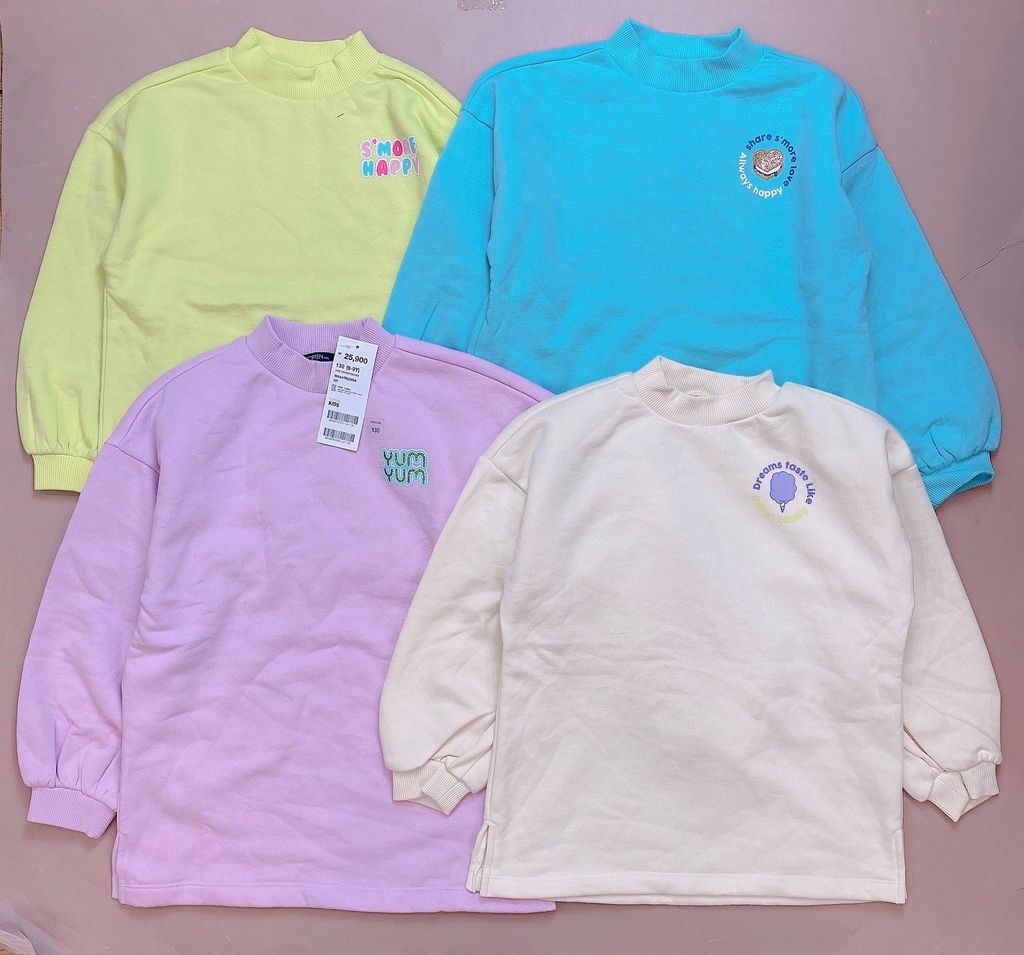 Áo váy nỉ bông Topten trơn màu ngực in hình tay nhún size 120 - 160