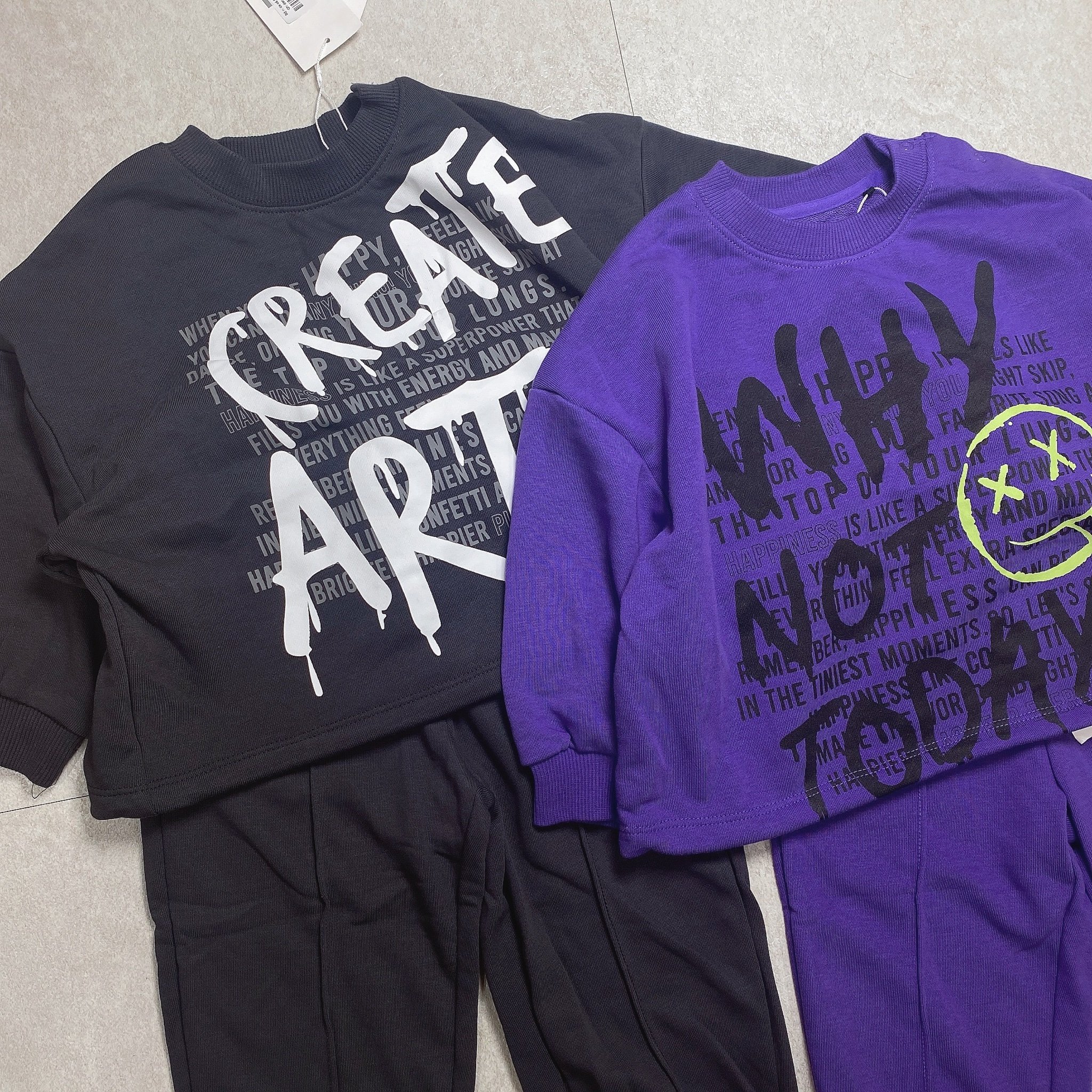 BBG19 - Bộ nỉ da cá GGJJ màu ghi đen Create / tím Why size 24m - 8y