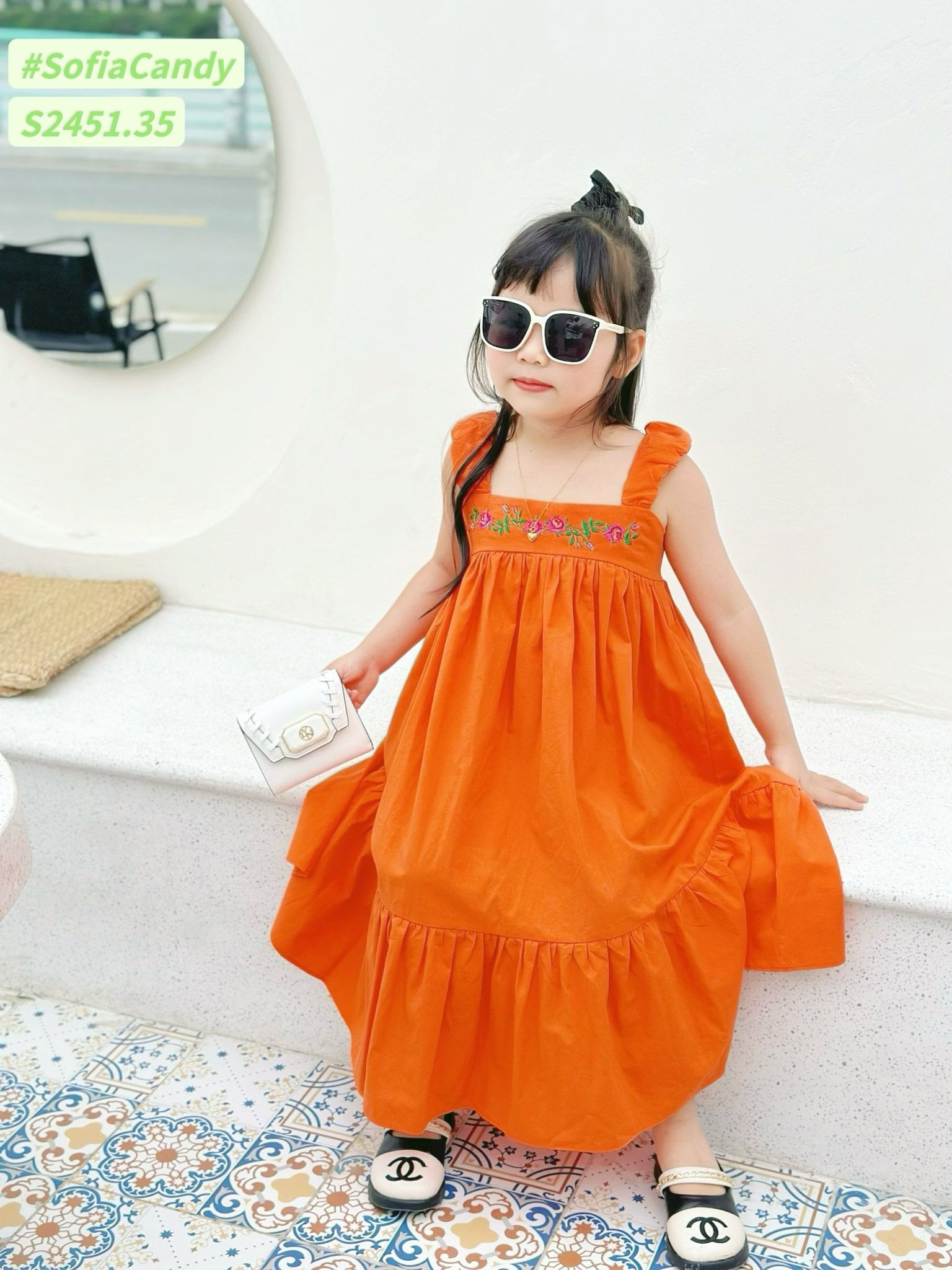 Váy thô Sofia Candy hai dây thêu hoa ngực nhiều màu size 1-10y