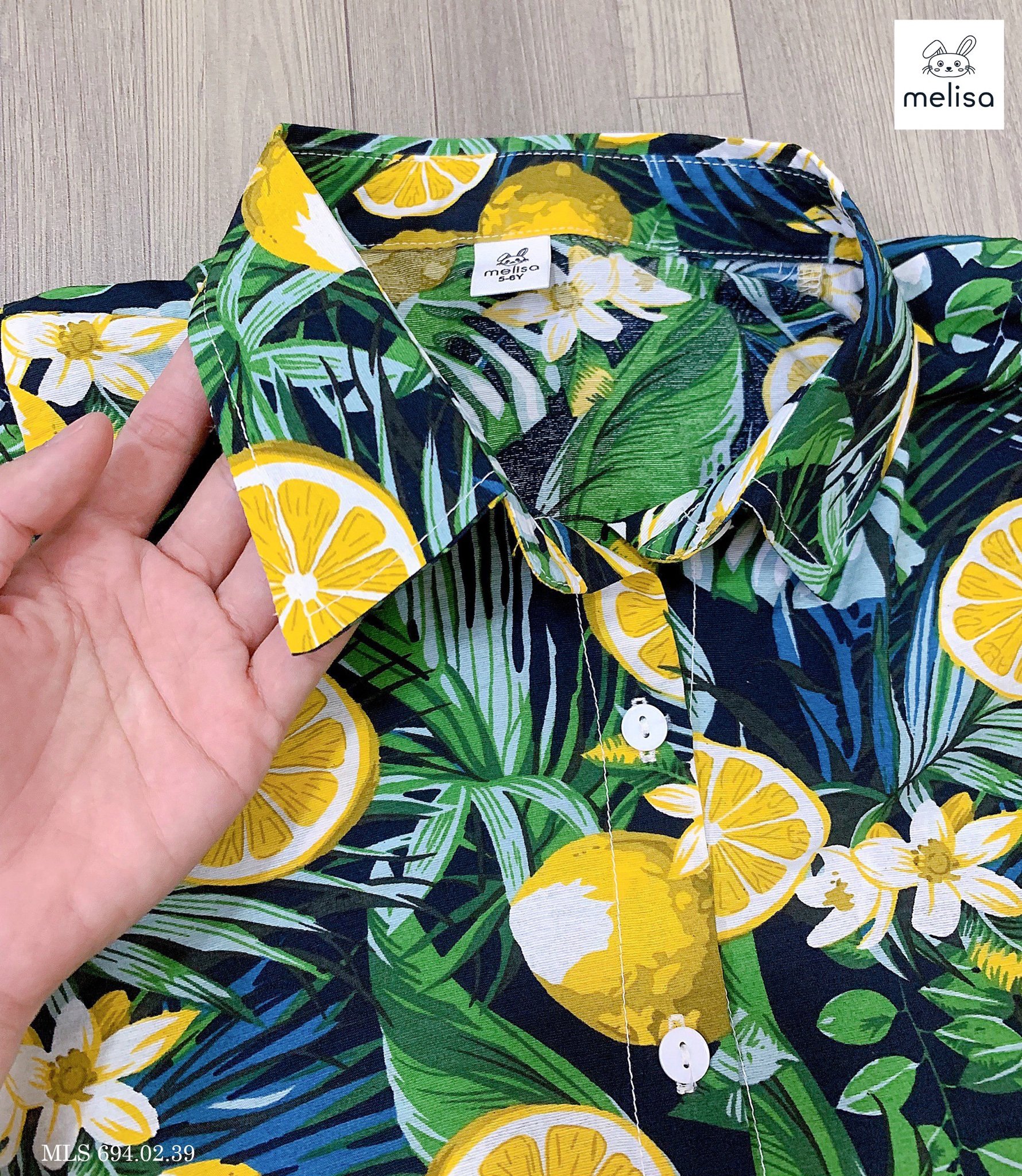 Set bộ Melisa đũi áo sơ mi hình quả chanh hoa lá size 2 - 11y
